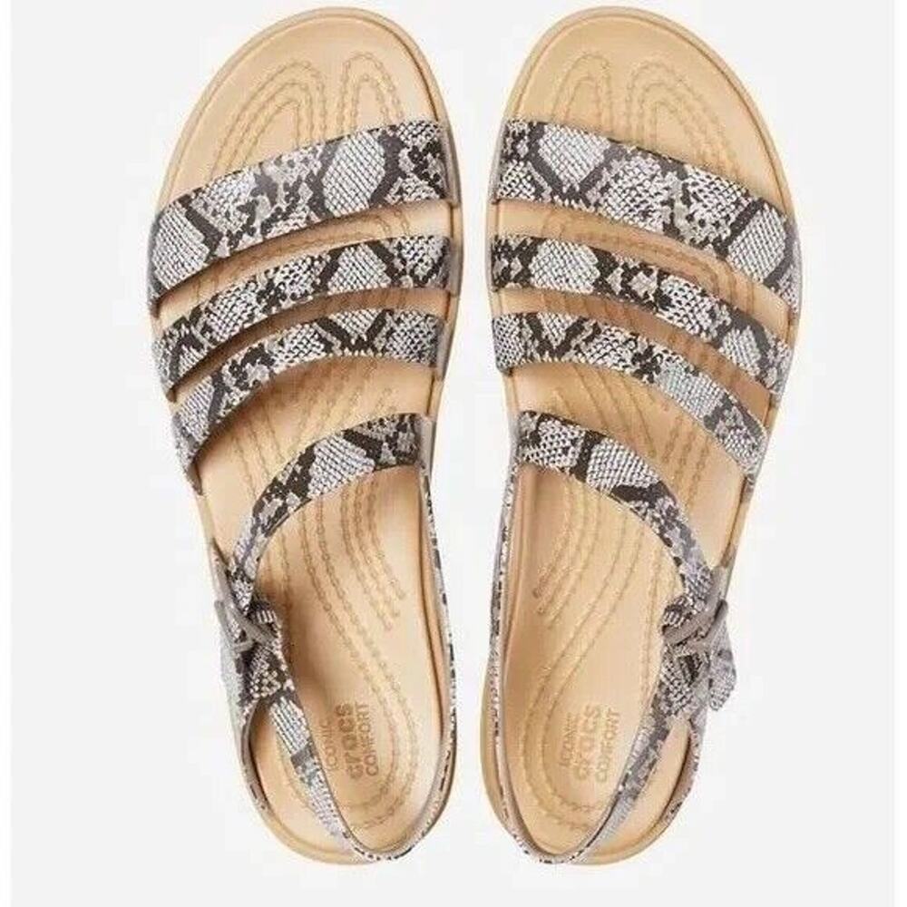 Crocs Women’s 8 TULUM SANDAL 206107 Summer Buckle Strappy Sandals Snake Print